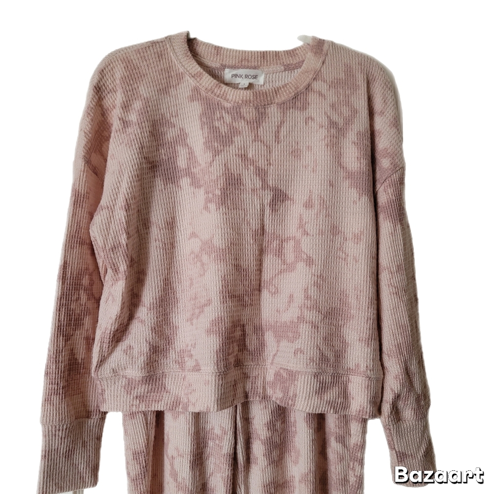 Pink Rose Pajama Set Womens L Large Pink Long Sleeve Top Pant Bottoms - Picture 2 of 9